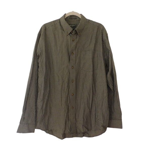 Eddie Bauer Mens Long Sleeve Shirt Button Front Green Plaid sz Large Wrinkle Res - Picture 1 of 4